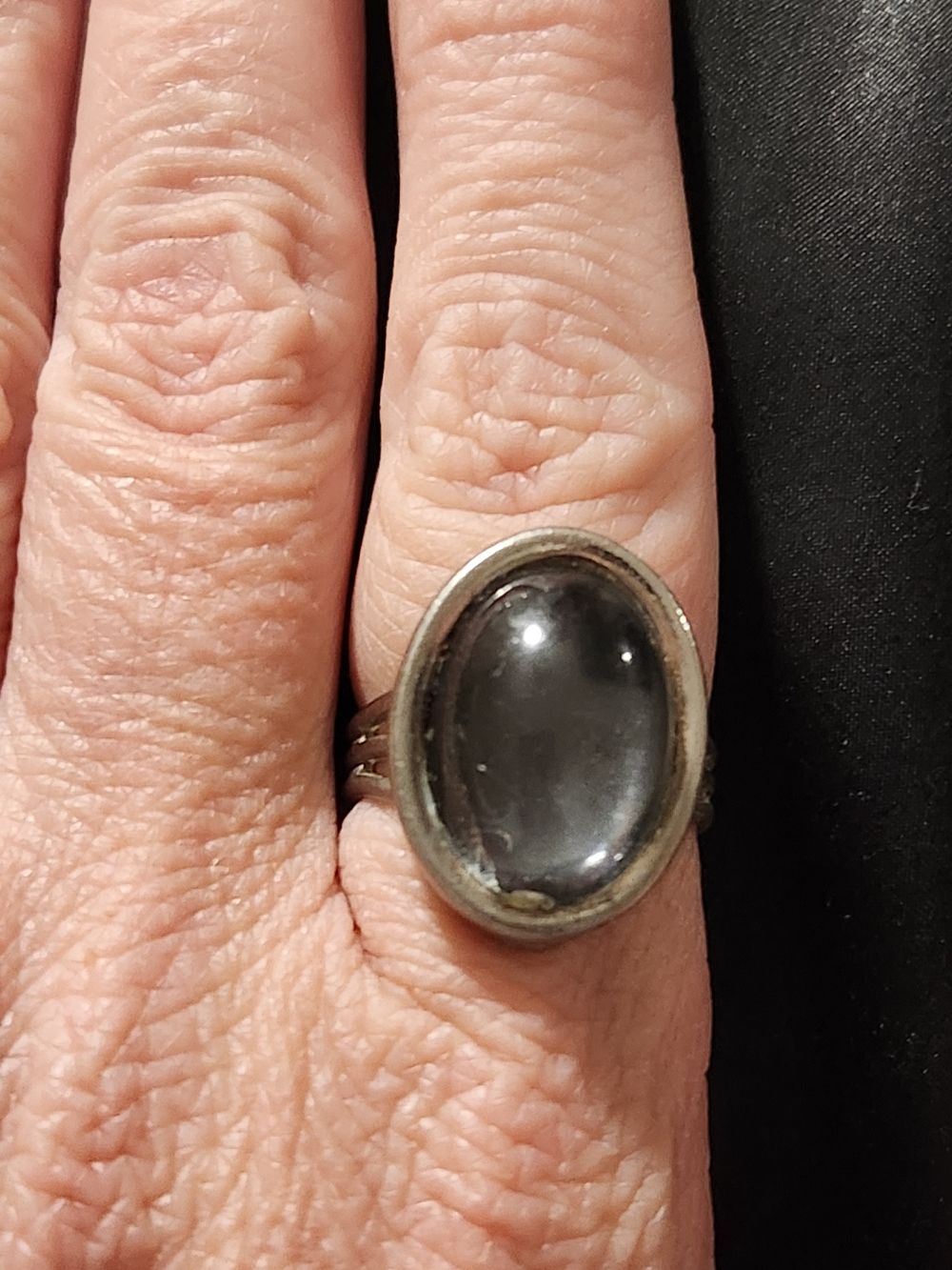 Silver Tone Clear Cabochon Statement Adjustable Ring - Women